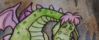 A cartoon green dragon painted on pink